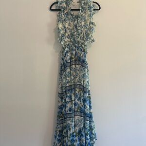 Moon River Blue and Cream Floral Maxi Dress
